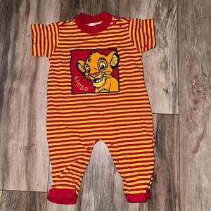 Vintage Disney The Lion King - Red & Yellow Stripe Romper Simba S Disney Store